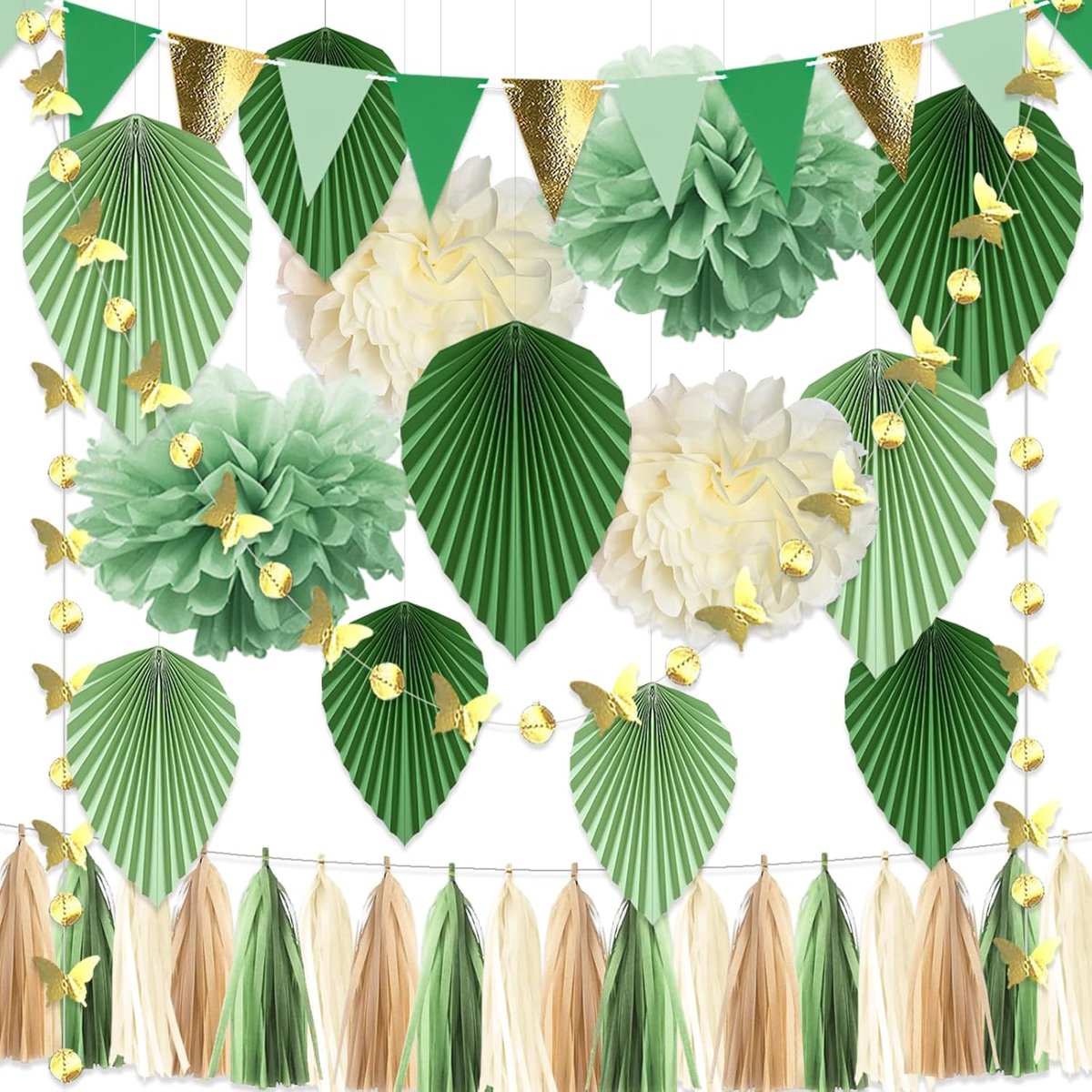 SnelShoppen - Baby Shower Decoraties, Verjaardagsdecoraties, Bruiloft Decoraties, Tuinfeest Versiering, Tissue Pom Poms, Triangle Banner, Vlinder Kran