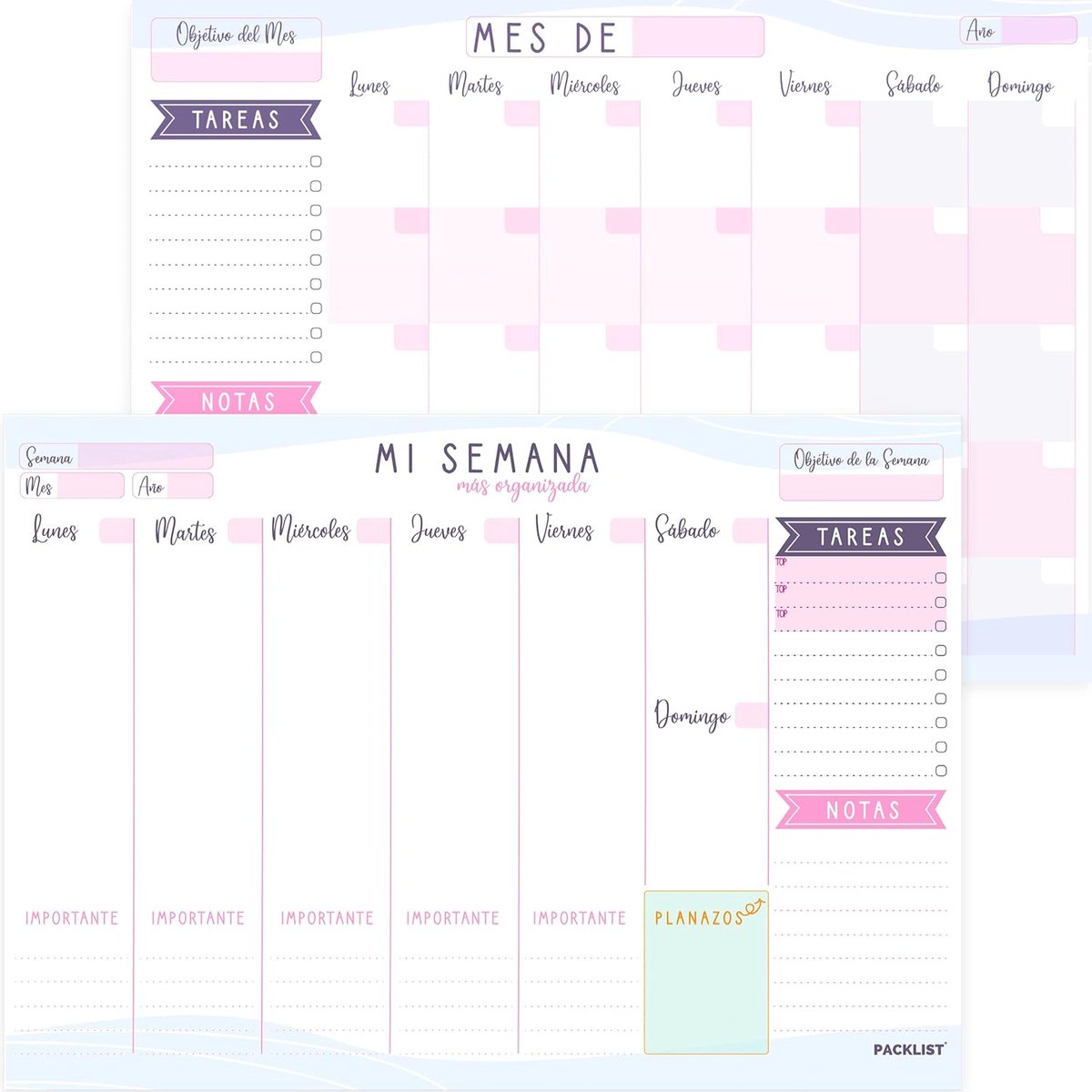 SnelShoppen - Weekly Planner + Monthly Planner Set in SPANISH - 2 A4 Bureau Blokken - Organisator voor School, Gezinnen en Dagelijks Leven