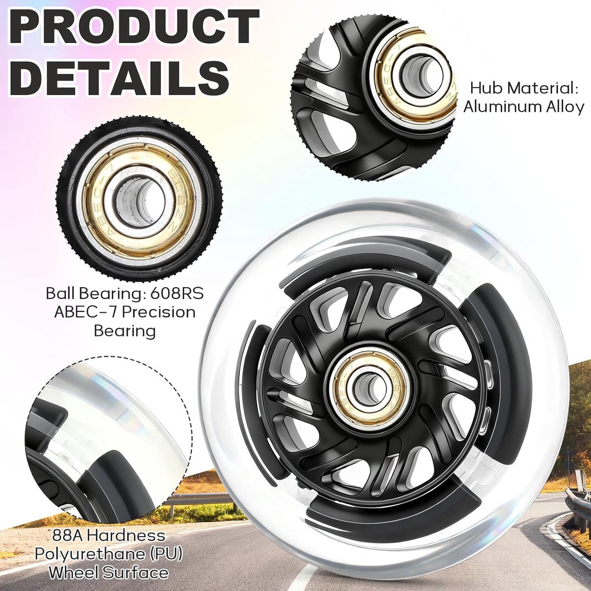 SnelShoppen - 4 Stuks 100 mm Stuntstep Wielen, Lichtwielen met Aluminium Velgen en Anti-blokkerende Lagers, Reservewielen voor Scooters en Kindermodel