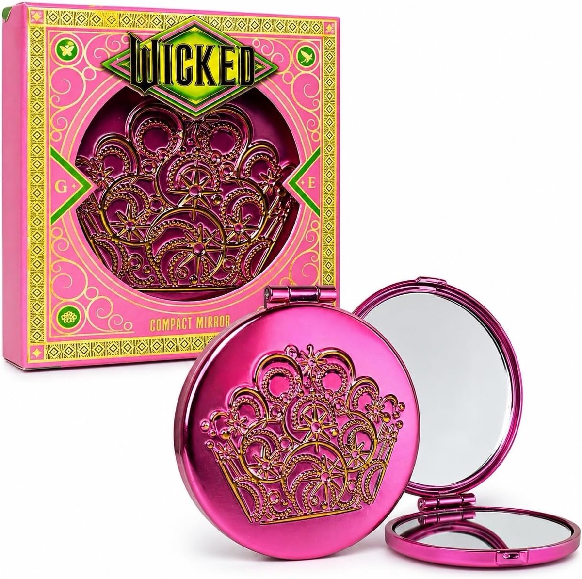 SnelShoppen - Compact Spiegel - Glinda - Stijlvol Roze Ontwerp - Magische Details - Draagbaar en Handzaam - Perfect voor Cosmetica - Ideaal Cadeau voo