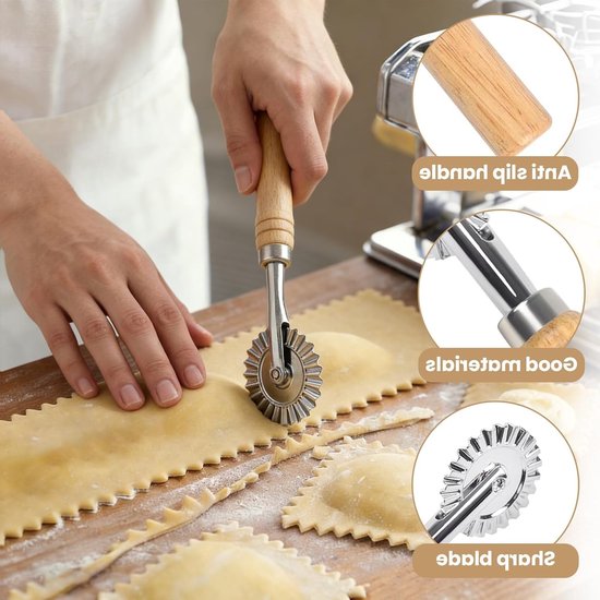 Set van 3 Gnocchi Borden van Hout met Snijders en Deegroller, 20,5 x 8,2 cm, Perfect voor Pasta en Gnocchi Bereiding, Essentiële Keukenaccessoires voor Pasta Liefhebbers — afbeelding 3