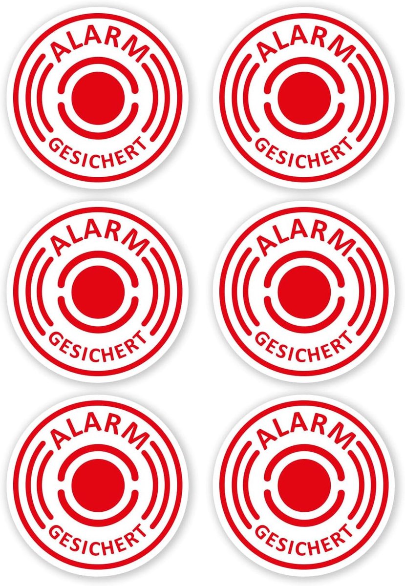 SnelShoppen - 6 Stuks Alarm Sticker - 40 mm Diameter - Buiten Adhesief voor Ramen - Inbraakbeveiliging - Voorkom Diefstal - Veiligheid voor Huis, Auto