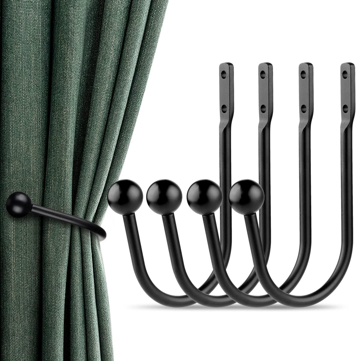 SnelShoppen - 4x Wandgemonteerde Gordijnhouders Retro Raamhaak voor Thuisdecoratie, Zwart, Aluminium Legering, Sterk en Duurzaam, Ideaal voor Woonkame