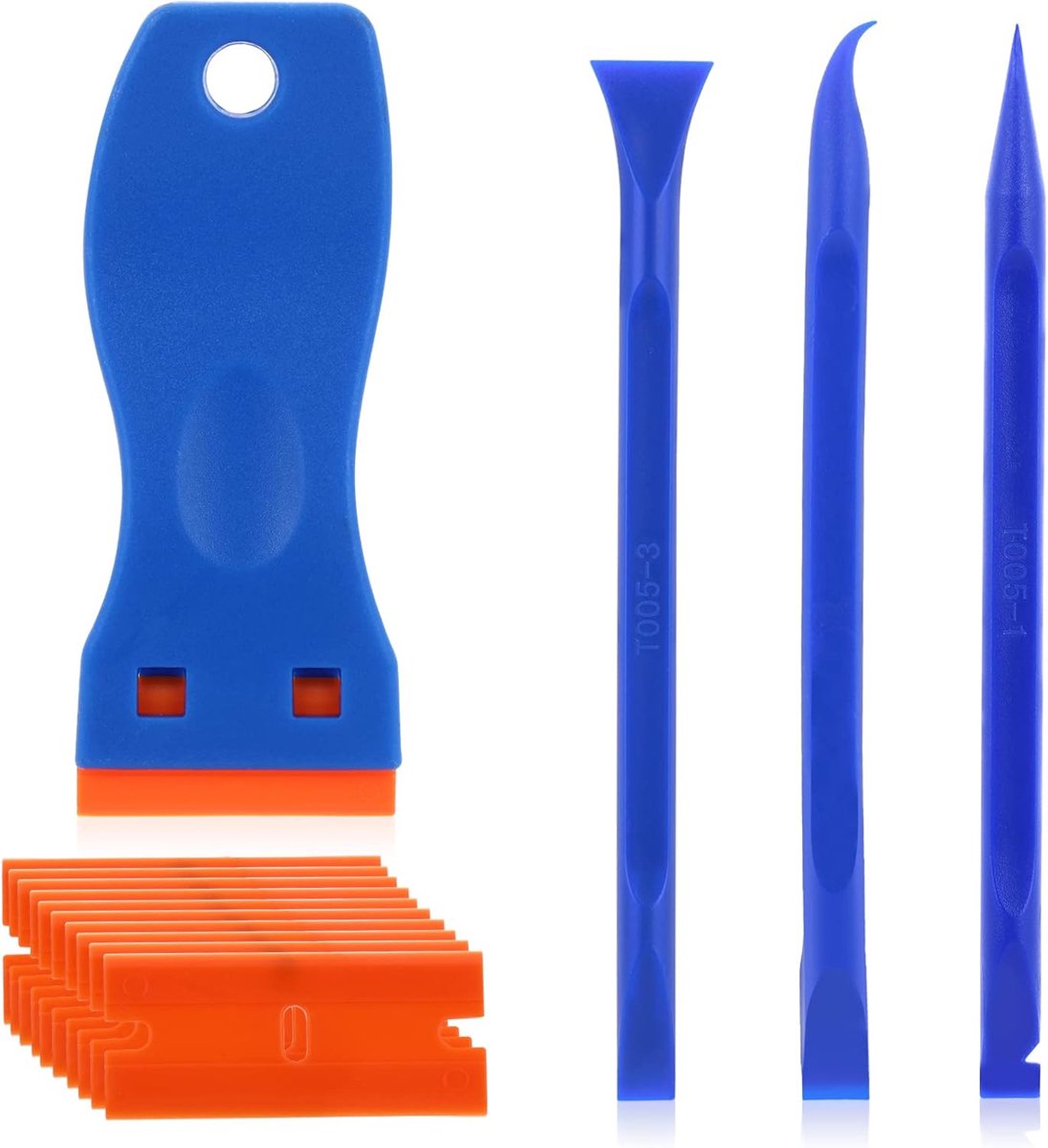 SnelShoppen - Multifunctionele Plastic Schraperset met 10 Vervangbladen & 3 Dubbelzijdige Reinigingsstokken voor het Verwijderen van Lijm, Stickers, D