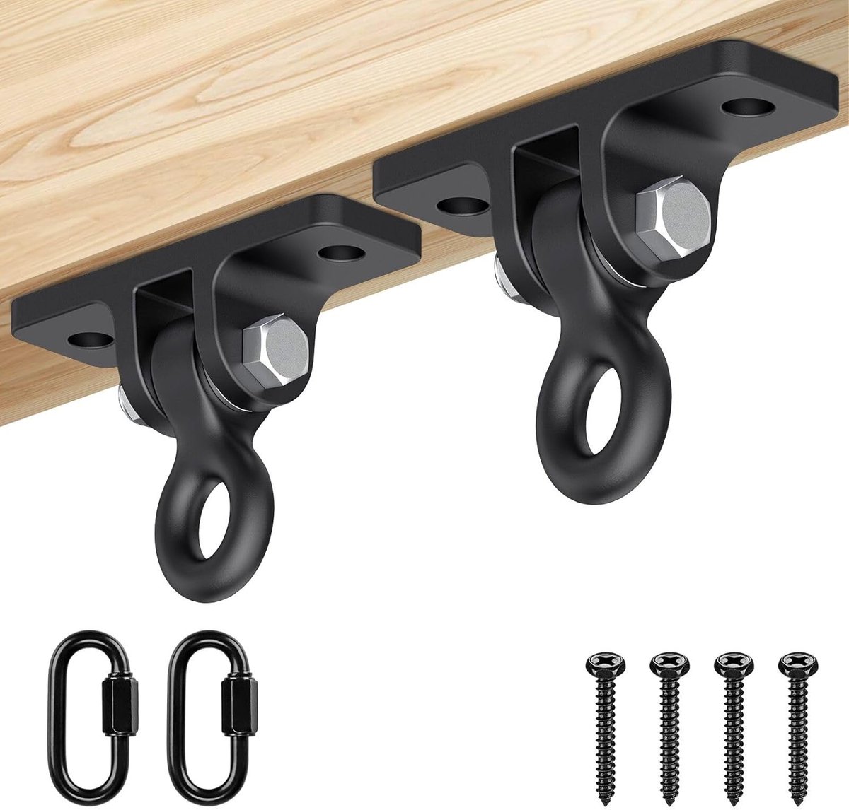 SnelShoppen - 2 Swing Plafondhaken, Hangmat Bevestiging, Hangstoel, 180° Draaiend, Punching Bag Plafondhouder, Ooghaak, Schroef met Karabijnhaak voor