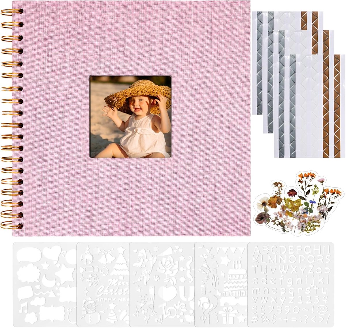 SnelShoppen - Scrapbook 20.5x20.5 cm - Linnen Kaft - 40 Pagina's Foto Album - Wit Kraft Papier - Scrapbooking Set voor Trouwen, Familie, Reizen, Roze
