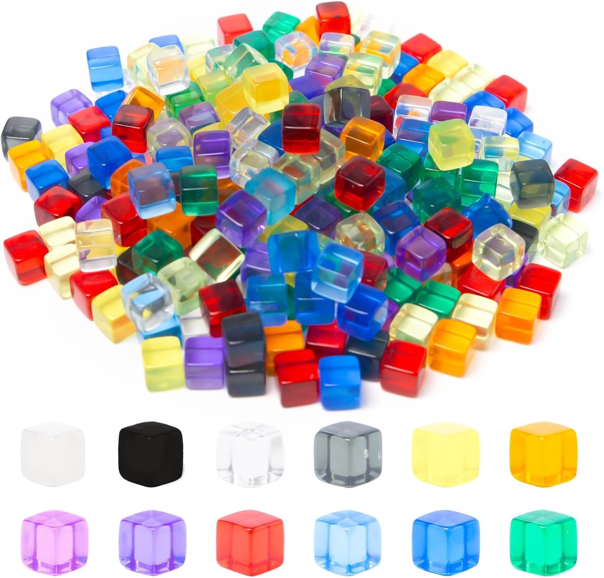 SnelShoppen - 240 Stuks Blank Dobbelen 8mm D6 Duidelijke Acryl Dobbelstenen Set met Trekkoordzakken Mini Dobbelstenen in 12 Kleuren voor DIY Spellen e