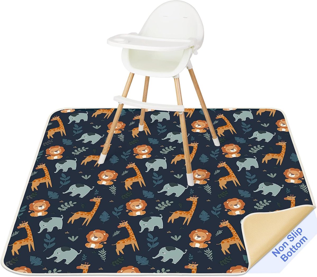 SnelShoppen - Kinderstoel Vloermat, Splash Mat, Baby Vloerbescherming, Wasbaar, Waterdicht, Antislip Splash Bescherming, Donkerblauwe Giraffe 130 x 13