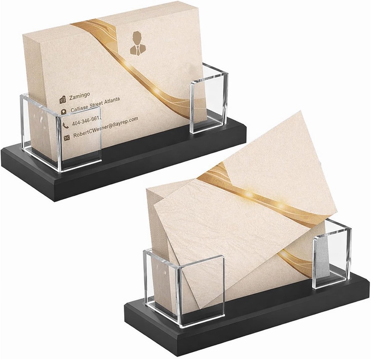 SnelShoppen - Pack van 2 Transparante Acryl Visitekaart Houder - Desk Card Stand voor 60-80 Kaarten - Horizontale Stand met Stabiele Basis voor Profes