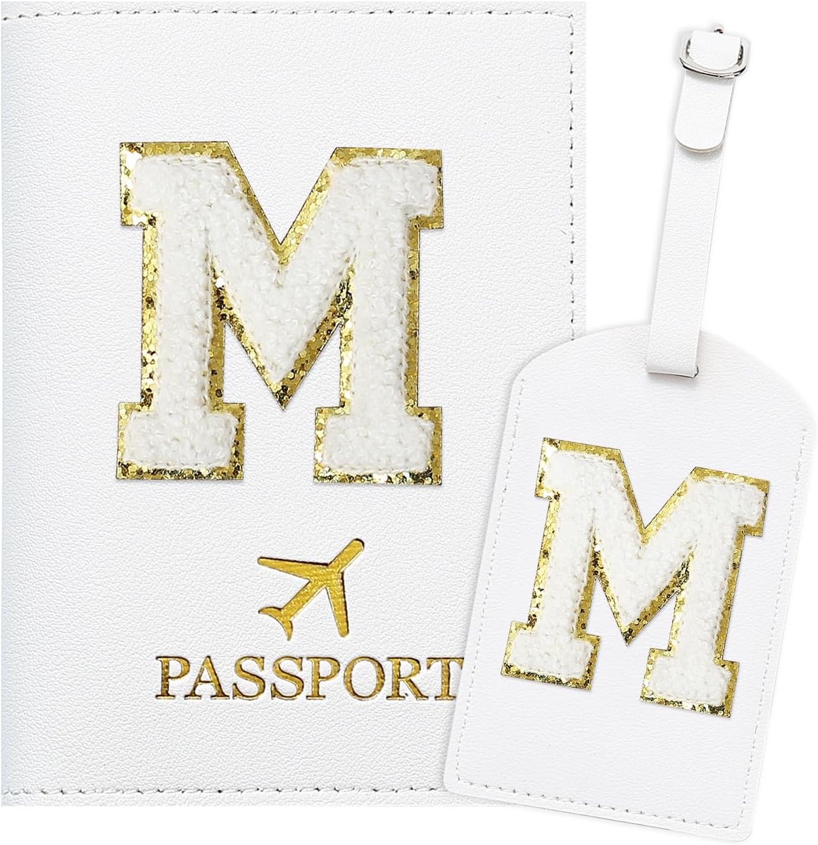SnelShoppen - Passport Label Set met Gepersonaliseerde Letter, Witte Paspoortlabels voor Vrouwen, Tieners, Meisjes en Kinderen, Maat 14.5cm x 10.5cm,