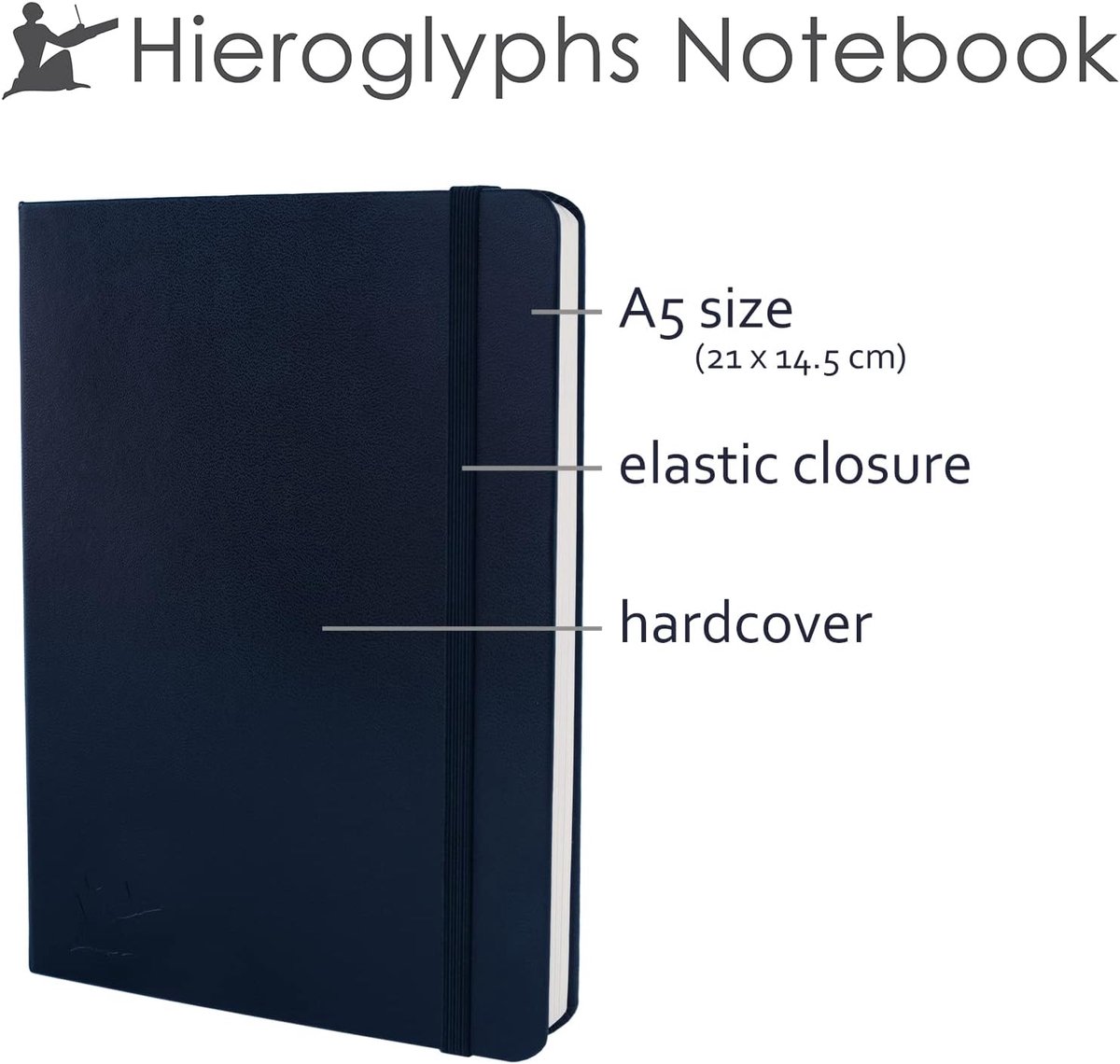 Thijox - Hieroglyphs Notitieboek A5 Gelinieerd met 189 Genummerde Pagina's, 100g/m2 Papier, Inhoudsopgave, Opbergvak, Elastieken Sluiting en 2 Bladwij