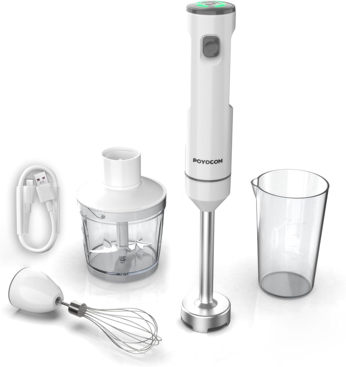 Thijox - Draadloze Staafmixer met Variabele Snelheid, Oplaadbaar met Type-C Kabel, 500 ml Hakmolen, 600 ml Vat, Eiergarde, Perfect voor Smoothies, Mil