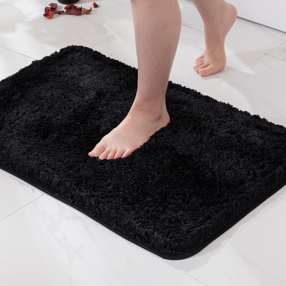 SnelShoppen - Zachte Badmat, Antislip Voetmat, Fluffy Badkamer Tapijt, Badkamer Rug, Douchemat, 40 x 60 cm, Zwart, Super Absorberend voor Badkamer, Wo
