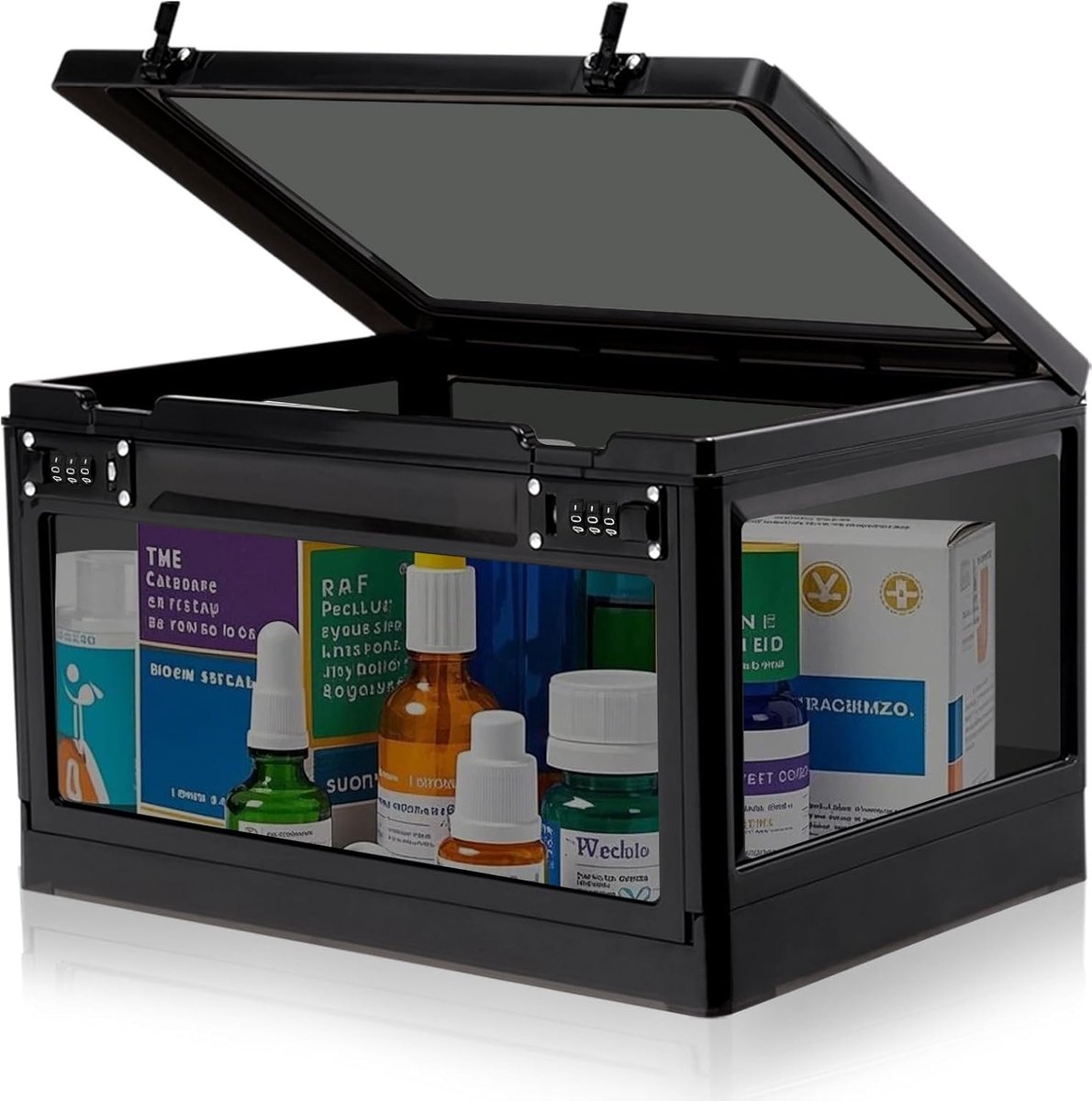 SnelShoppen - Lockable Box met Dubbele Combinatieslot, 24 Liter Veiligheidsbox voor Medicijnen, Mobiele Telefoon en Snacks, Stapelbare Opbergdoos met