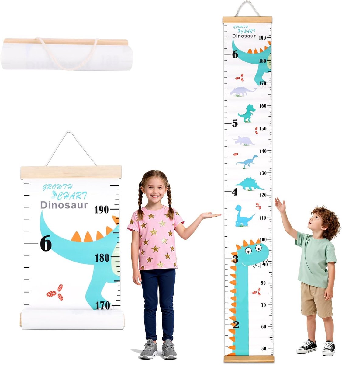 SnelShoppen - Wandgroei Chart voor Kinderen - Schattige Blauwe Dinosaurus Hoogtemeter met Haak - Meetlat voor Baby's, Peuters en Tieners - Perfecte De
