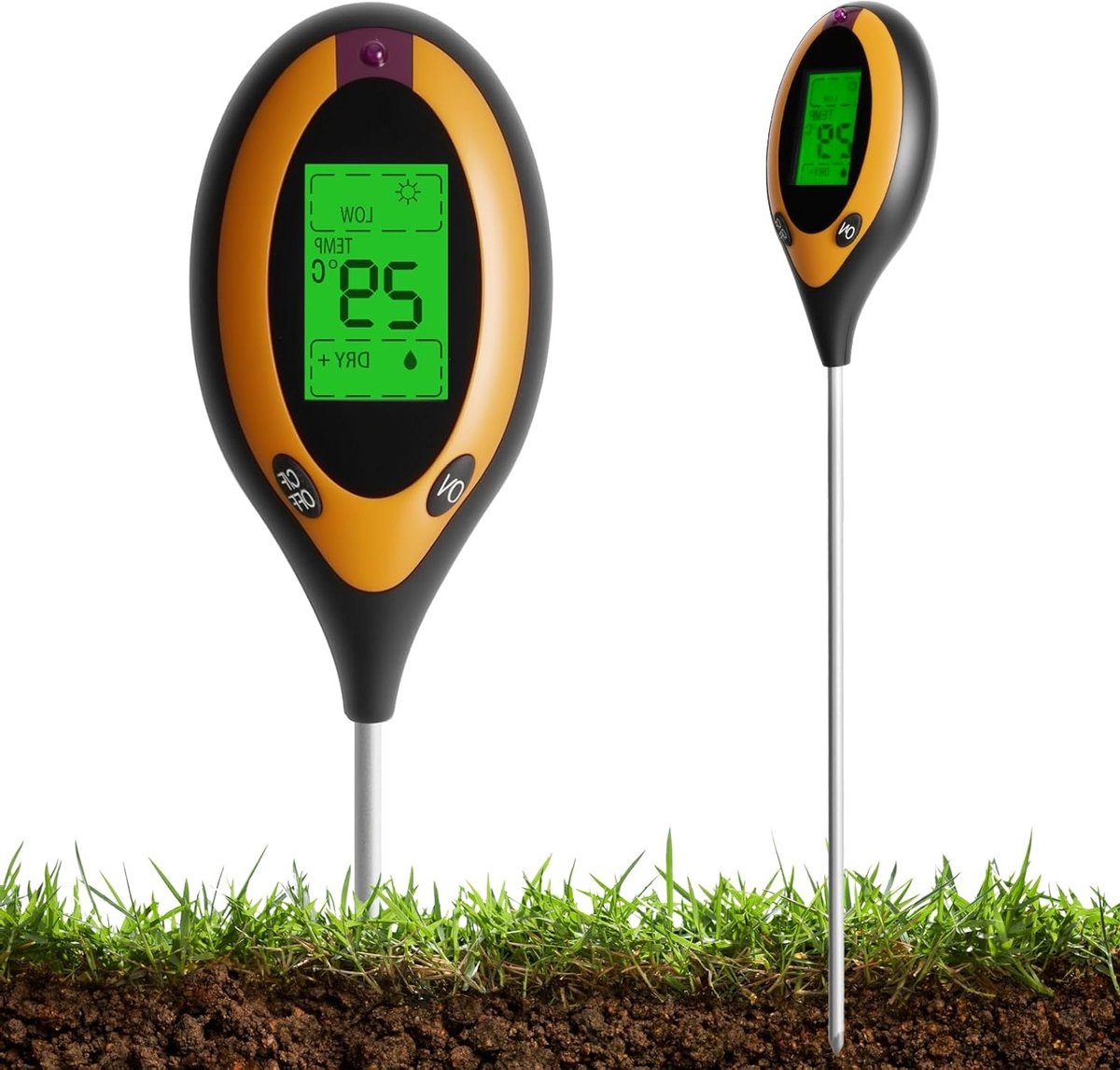 Bodemanalyse meter voor gazon, 4-in-1 pH-waarde en vochtmeting, digitale bodemsensor voor gras, temperatuur en zonlicht, ideaal voor tuin en landbouwplanten