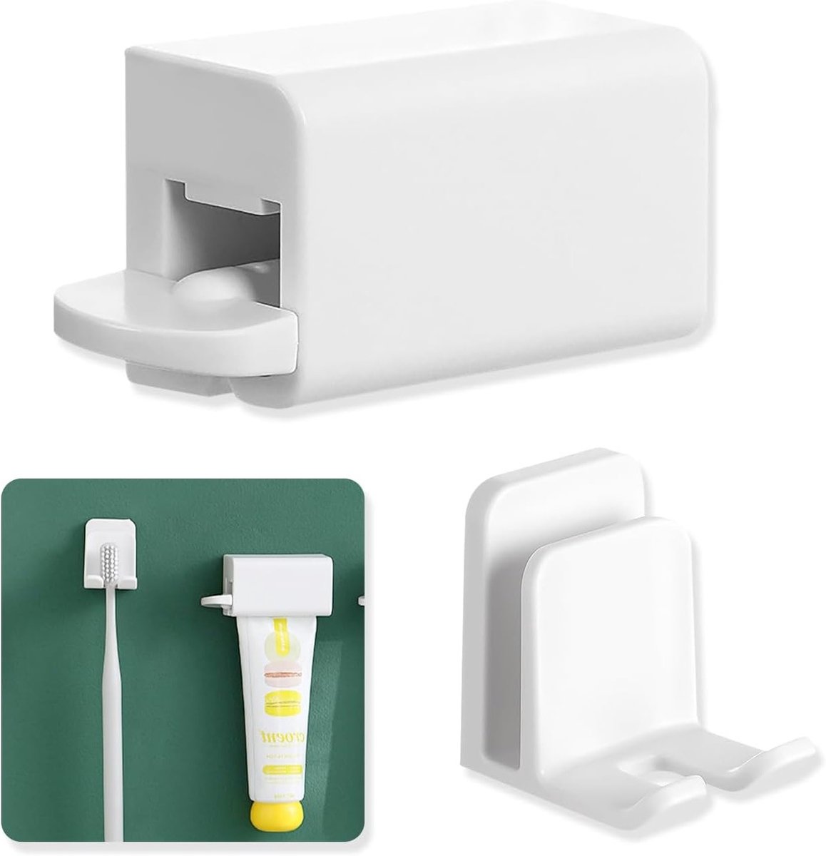 Praktische Tandpasta Dispenser en Tandenborstel Houder, Muurbevestiging voor Badkamer, Ideaal voor Crèmes en Cosmetica