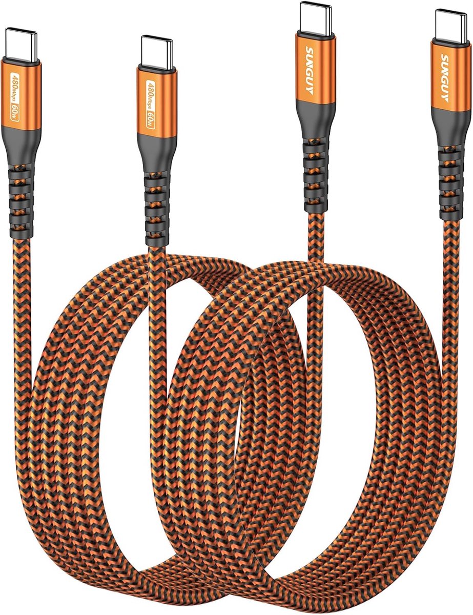 SnelShoppen - USB C Kabel 2m - USB C naar USB C Kabel - 60W Snellader - Voor iPhone 17/16/15 Pro Max, Galaxy S24/S23, MacBook Air, Google Pixel 8/8 Pr