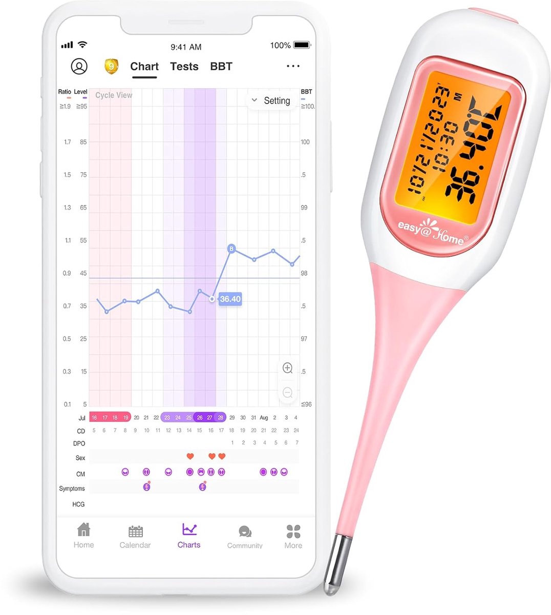 SnelShoppen - Smart Basal Thermometer met Groot Scherm en Achtergrondverlichting, Premom APP Ondersteuning voor iOS & Android, Auto BBT Sync & Grafiek