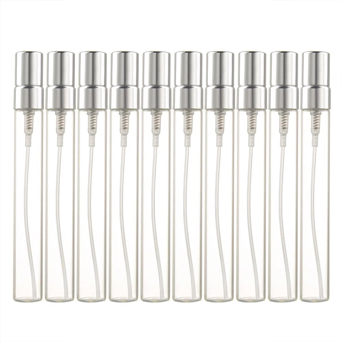 SnelShoppen - 10ml 10Pcs Glazen Spray Flesjes Herbruikbare Parfum Atomizer Mini Monster Test Flesjes Dunne Glazen Flessen (Zilver) voor Essentiële Oli