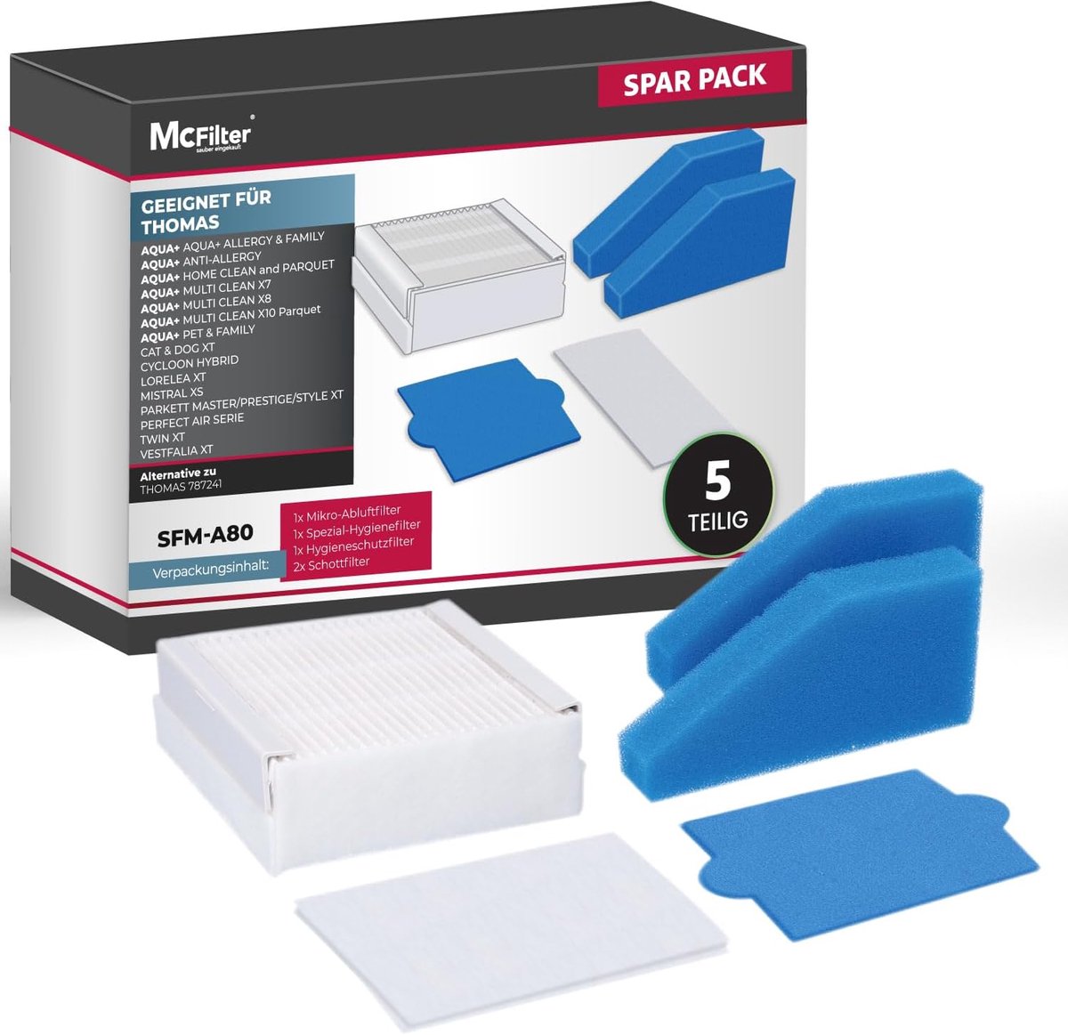 SnelShoppen - Filter Set van 5 Geschikt voor Huisdieren en Allergieën, Micro Drain, Speciale Hygiëne, en Scheidingsfilters voor Multi Clean X8/X10/X7