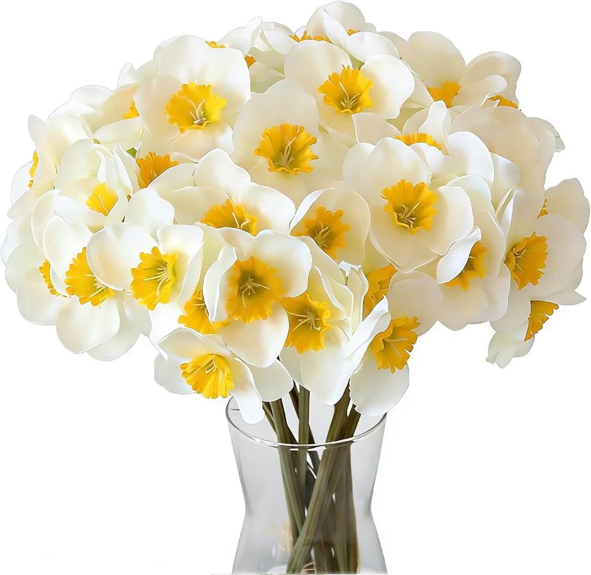 SnelShoppen - Kunstmatige Daffodil Bloemen, 6 Stuks, 39cm, Geel en Wit, Silk Daffodils, Nep Daffodils voor Thuis, Feest, Kantoor, Tuin, Bruiloft Decor