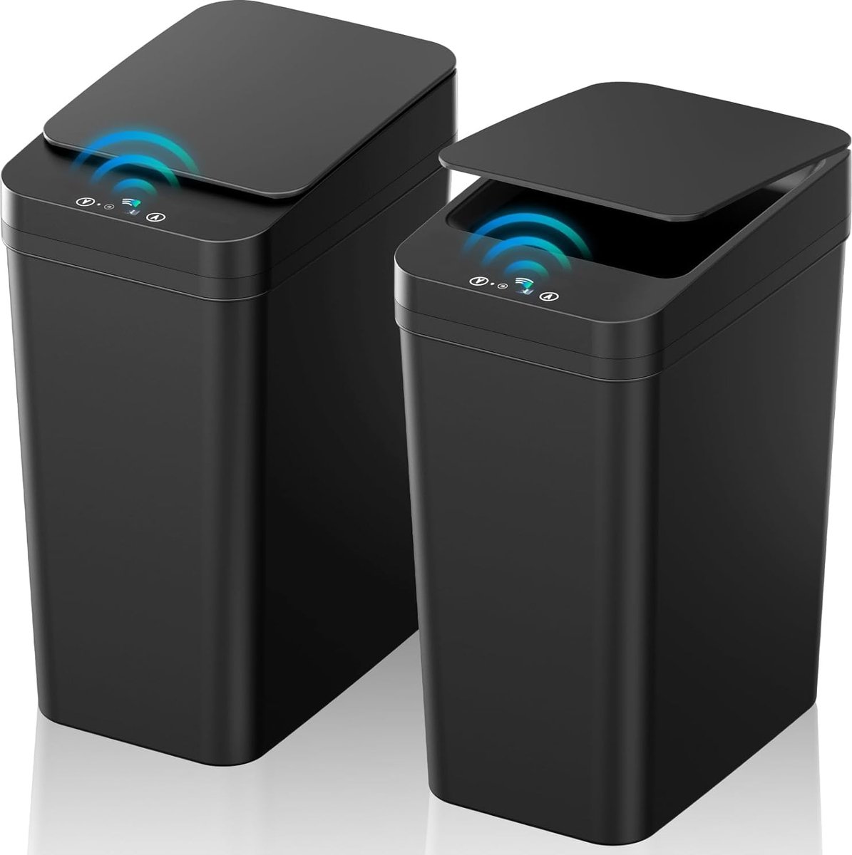 SnelShoppen - 2 Stuks Zwarte Sensor Afvalbak 10L - Automatische Prullenbak met Deksel voor Keuken, Badkamer, Kantoor, Woonkamer - Stille, Waterdichte,