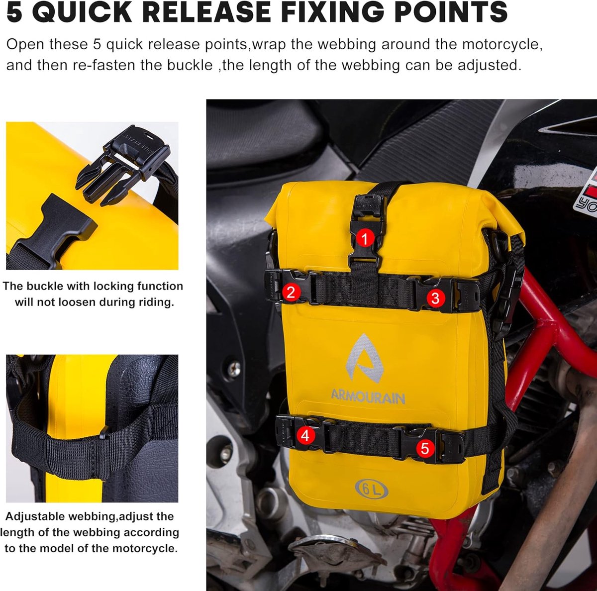 Waterdichte Motorfiets Bumper Tas - 6L Valbeugel Tas met Schouderriem