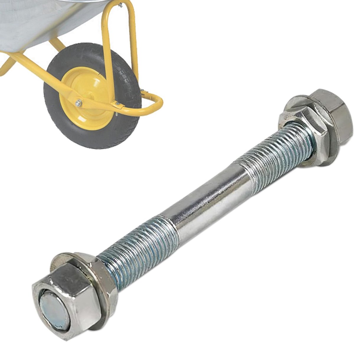 SnelShoppen - Universele As voor Kruiwagenwiel Ø20 mm x 150 mm, Standaard Thru As, Robuust Gegalvaniseerd, Inclusief Moeren en Ringen, Ideaal voor Kru