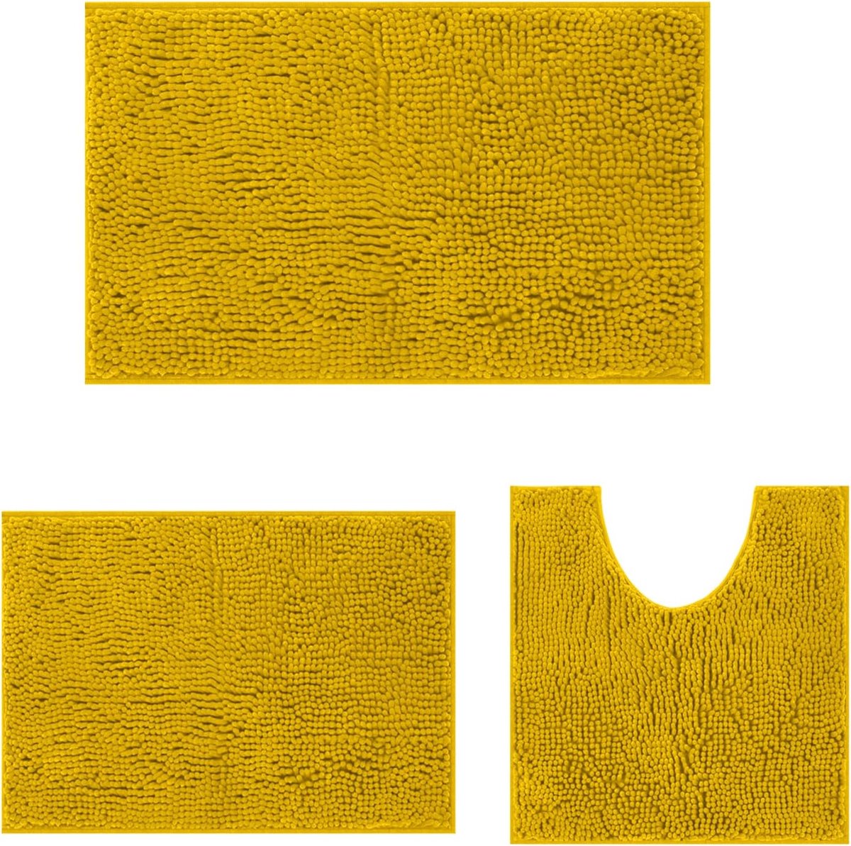 SnelShoppen - Badmatset Antislip 3 Delig Chenille 50 x 81 cm en 40 x 61 cm U-vorm Toiletmat Zacht en Absorberend voor Badkamer en Slaapkamer (Gember)