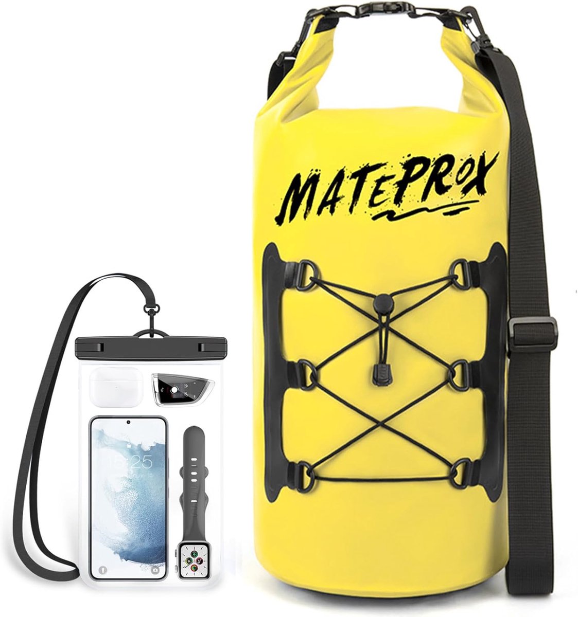 SnelShoppen - Waterproof Bag 20L - Draagbare Waterdichte Zak voor Kayaking, Hiken, Rafting en Camping - Inclusief Telefoon Waterproof Bag - Geel - 20