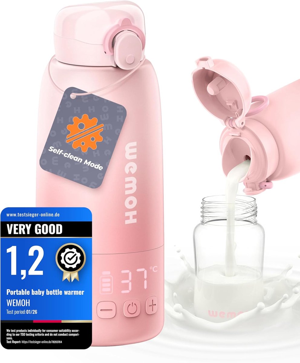 SnelShoppen - Draagbare Babyflessenwarmer Voor Onderweg - 100 W Snelle Verwarming, Nauwkeurige Temperatuurregeling, 450 ml Inhoud, Zelfreinigend, Idea