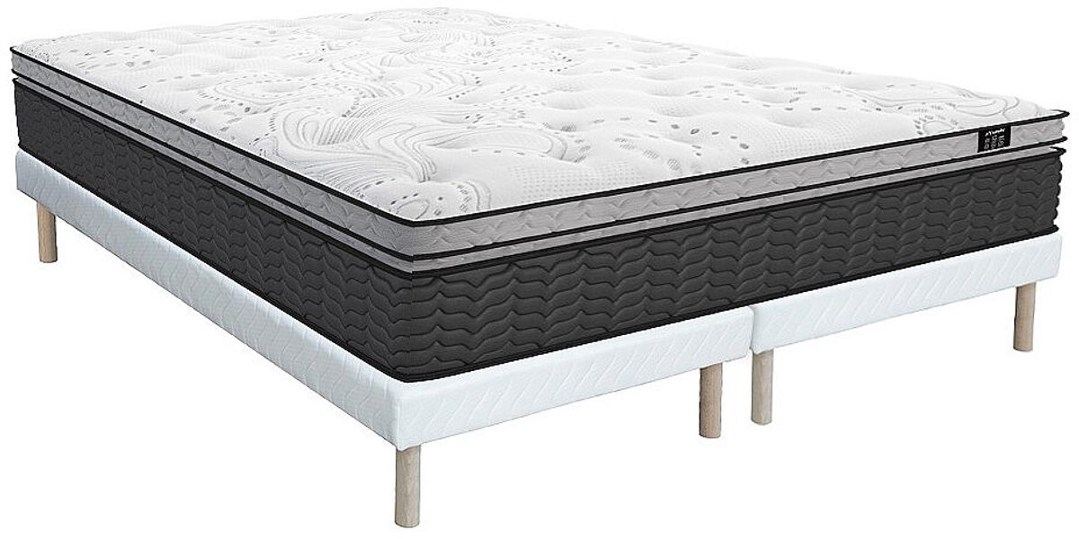 Vente-unique Set bedbodem + hybride matras met pocketveren en geïntegreerd dekhybride matras GAMIANI van DREAMEA - 35 cm dik - 180 x 200 cm