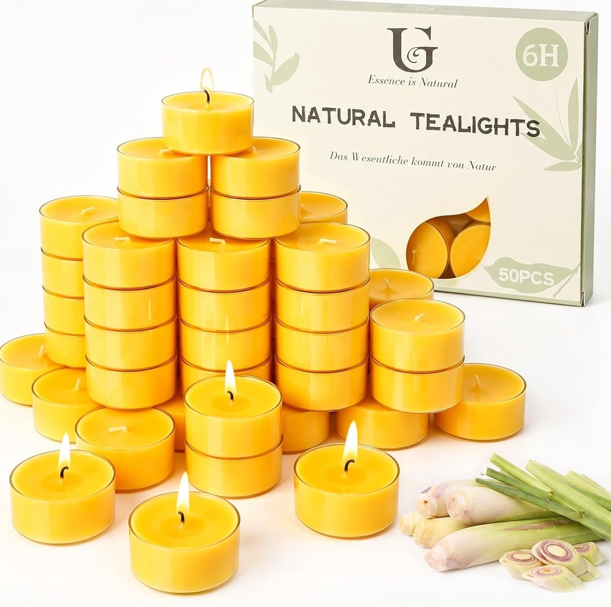 SnelShoppen - 20 Gele Geurkaarsen | Langbrandende Tea Lights voor Binnen en Buiten | 6 Uur Brandduur | Perfect voor Terras, Tuin, Camping en Feestjes