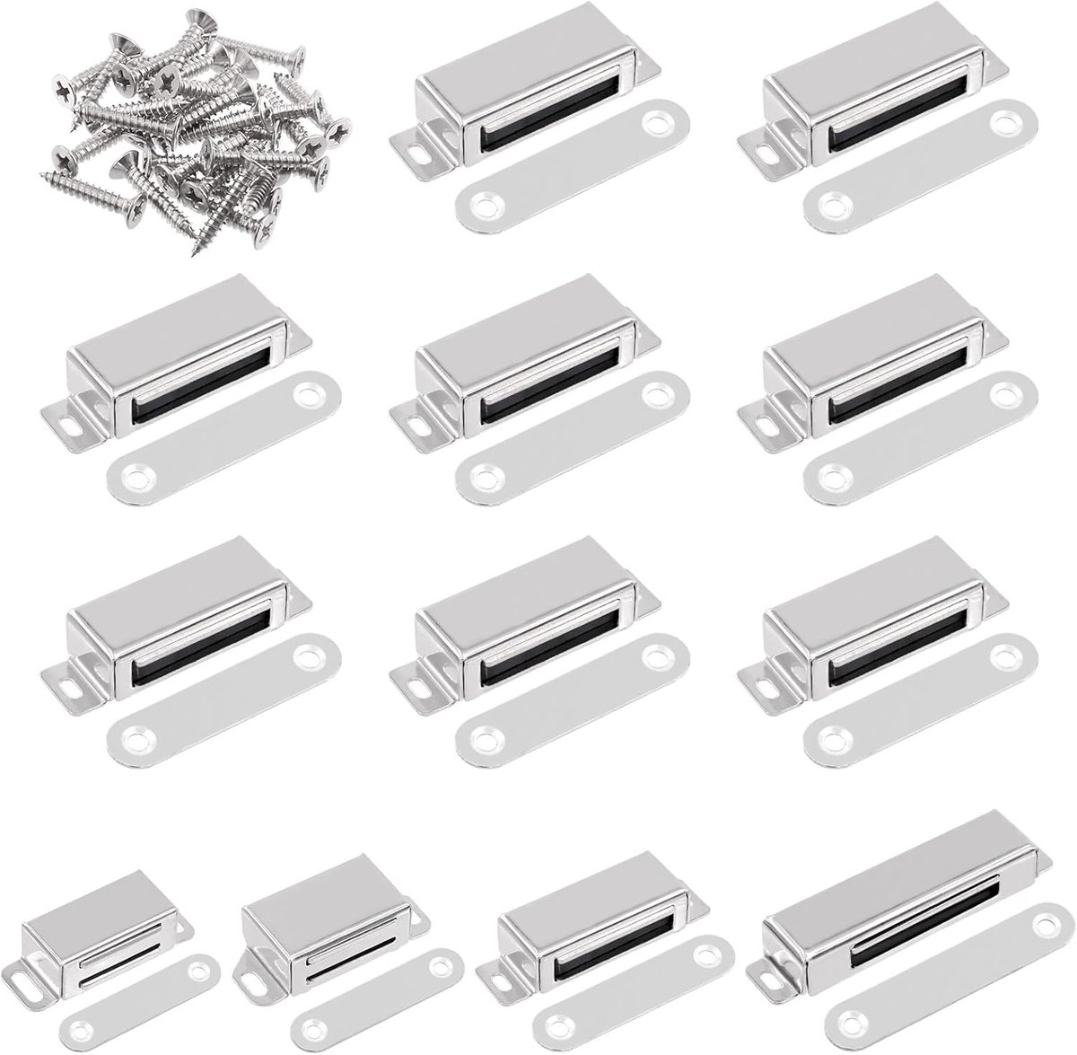 SnelShoppen - 8 Set 20lbs Magnetische Deurvangers, RVS Zilver Kastmagneten met Schroeven voor Keuken, Badkamer, Kast en Lade Vergrendeling (7 x 2cm, Z