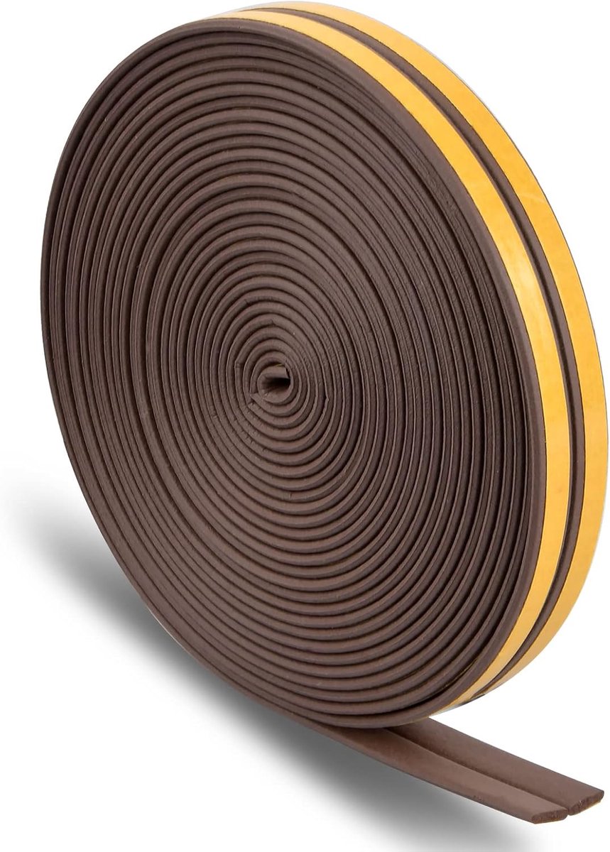 SnelShoppen - 12m Zelfklevende Isolatie Tape, 9mm x 2mm, Raam & Deur Isolatie, Hoge Dichtheid EPDM, Koudbestendig, Geluiddicht, Bruin