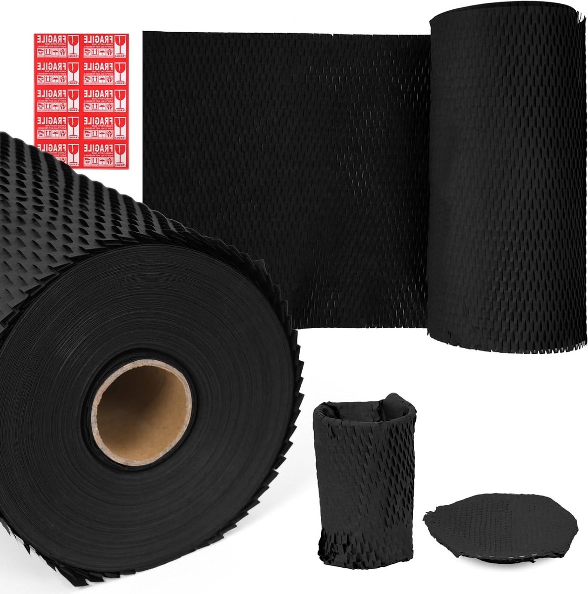Zwart honingraatverpakkingspapier, 2 stuks 30 cm x 50 m, milieuvriendelijk inpakpapier voor verhuizen, recyclebaar en ideaal voor breekbare spullen