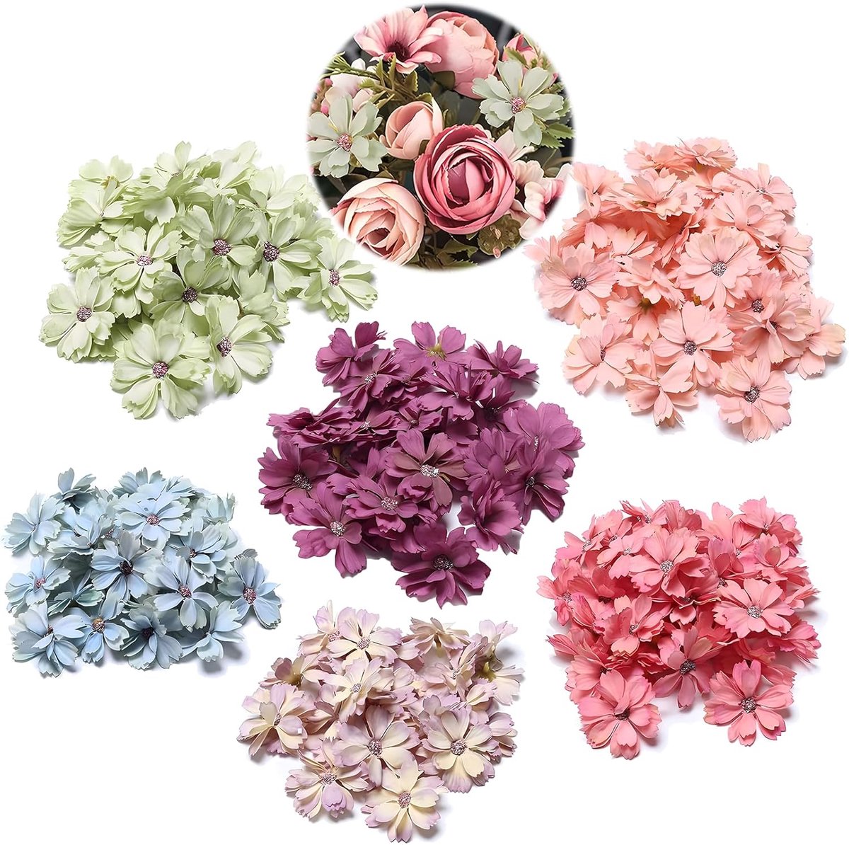 SnelShoppen - 60 Stuks Kunstbloemen voor Creatieve Projecten, Kleurige Mini Zijde Bloemen voor DIY Knutselen, Herbruikbaar, Hoogwaardige Materialen, P