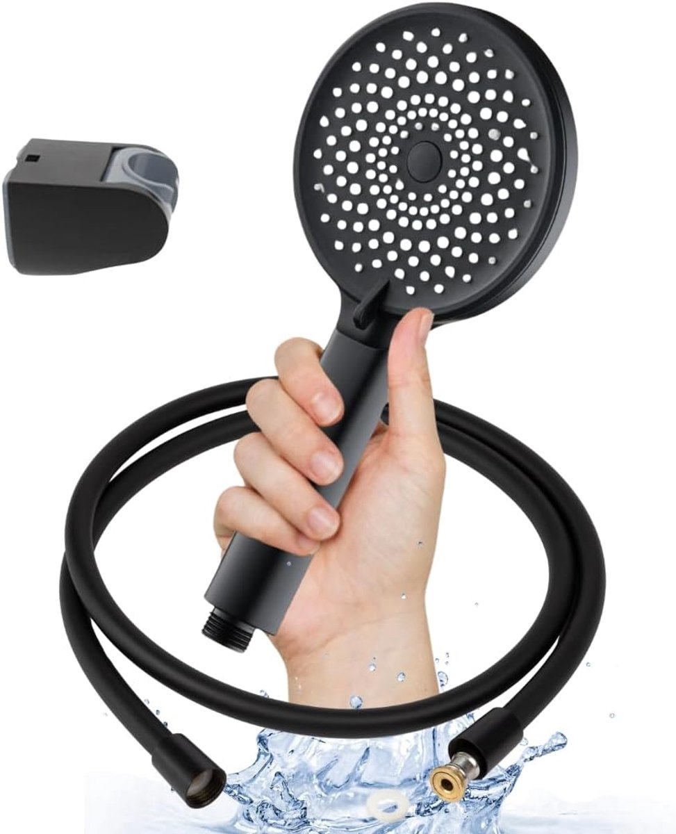 SnelShoppen - PVC Douche Slang en Hoofdpakket - 1.5m Anti-Twist Douche Slang met Messing Aansluitingen en 3 Functies Douchesproeier