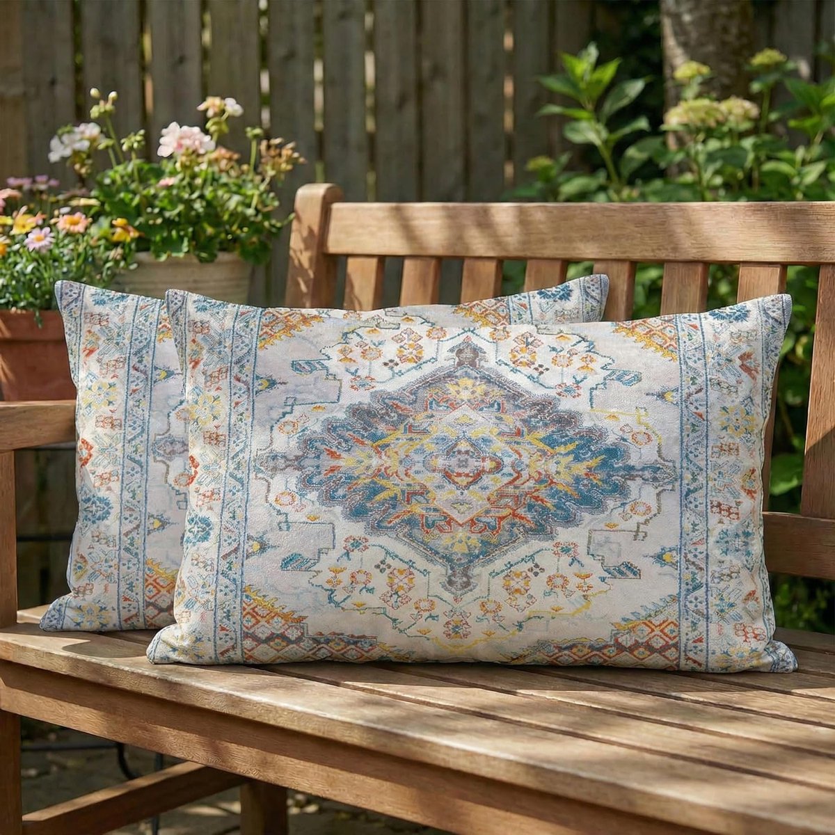Weerbestendige Boho Tuinkussens 30 x 50 cm, Decoratieve Kussens voor Woonkamer, Slaapkamer en Tuin, Set van 2 in Beige met Vintage Ontwerp