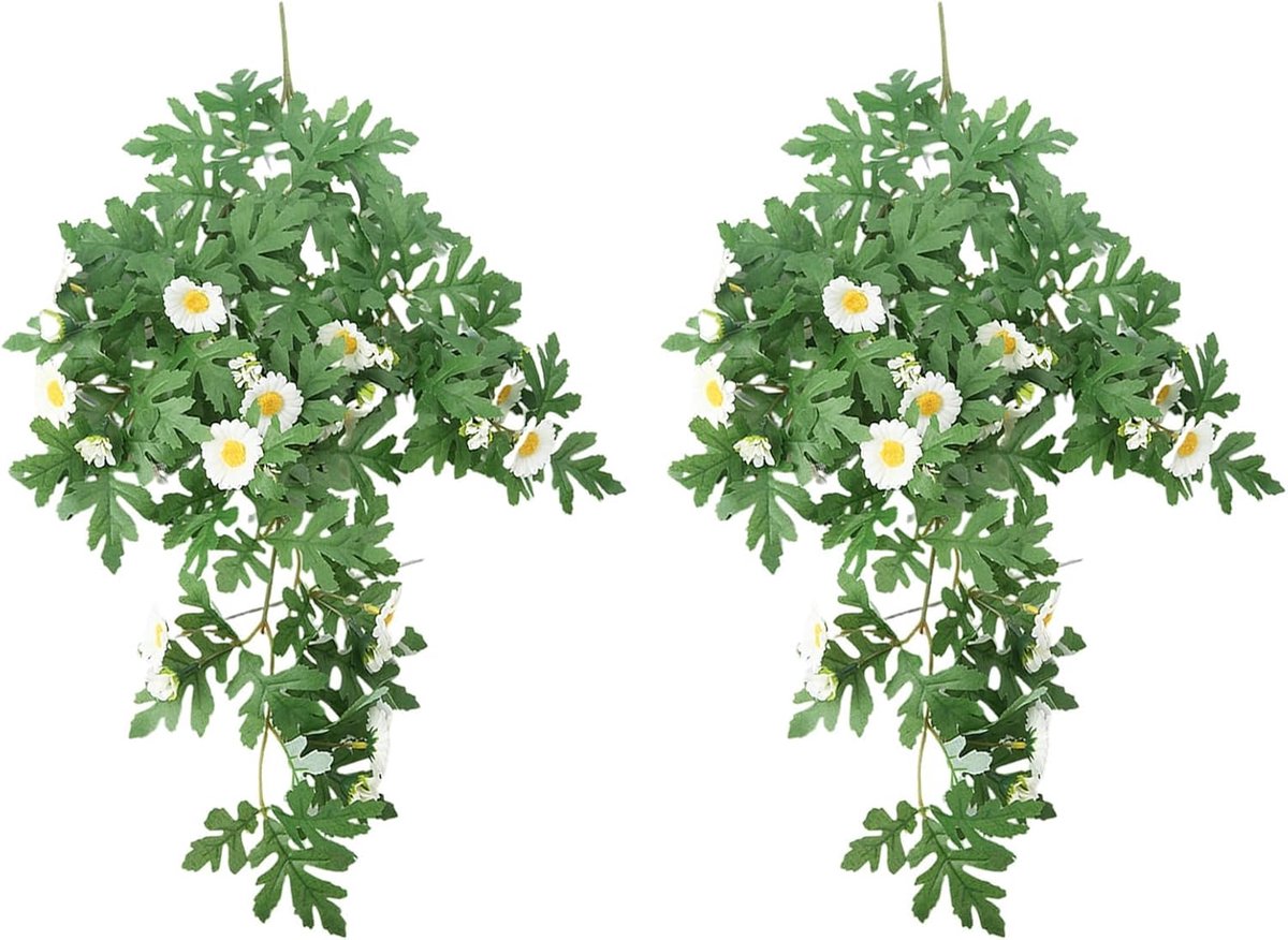 SnelShoppen - 2 Stuks Hangende Kunstplanten met Margrieten - Realistische Potted Simulatie Planten voor Wanddecoratie in Kantoor, Studie, Slaapkamer