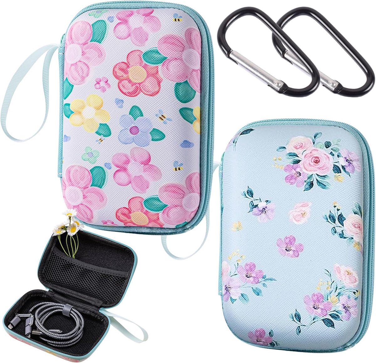 SnelShoppen - 2 Stuks EVA Oordopjes Case Set met Carabiner, Waterdichte Hoofdtelefoon Opbergdoos voor Reis, School, Kantoor en Buitenactiviteiten