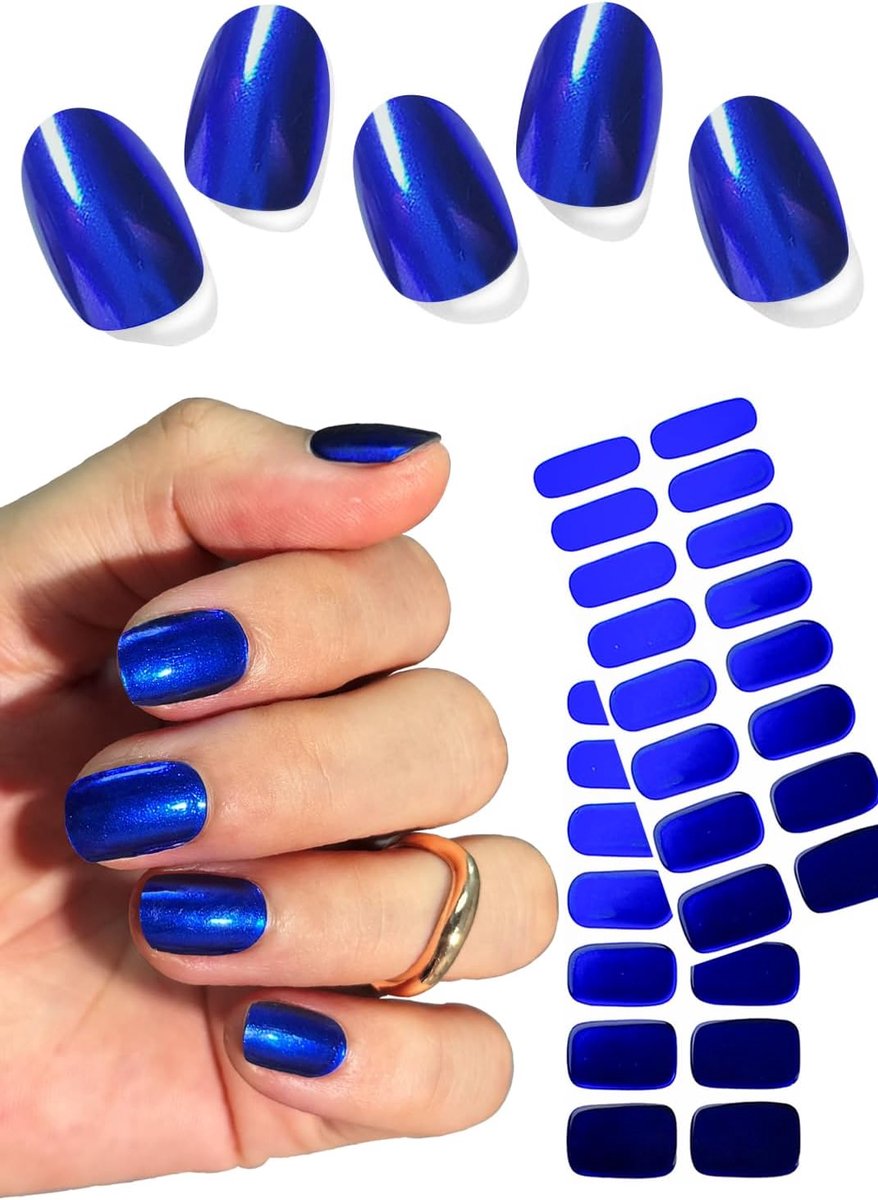 SnelShoppen - UV Nail Film Set 30 Stuks Zelfklevende Chrome Blauw Gel Nagelfilm voor DIY Nagels Thuis, Inclusief Nagelvijl, Nagelpunt en Sealing Strip