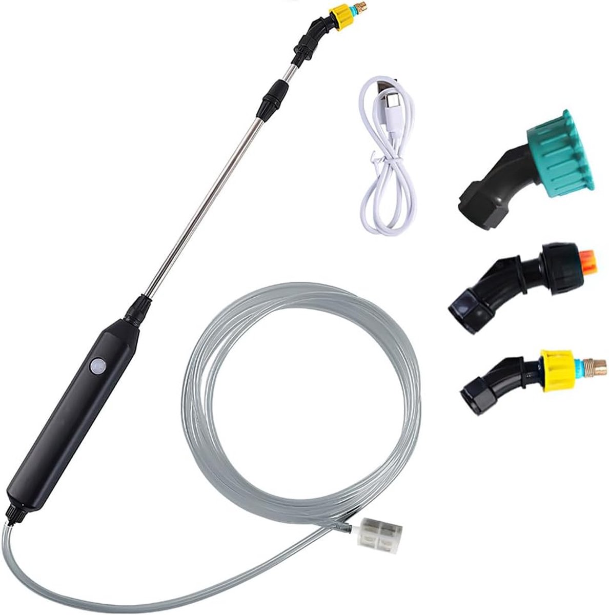 SnelShoppen - Elektrische Plantenspuit voor Tuin, Draadloze Drukspuit 3.7V met 3 Nozzles & 3M Slang, Krachtige Waterpistool voor Tuinieren en Besproei