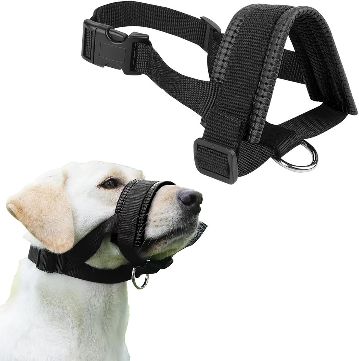 Verstelbare nylon muilkorf voor kleine honden, voorkomt bijten, kauwen en blaffen, zwart