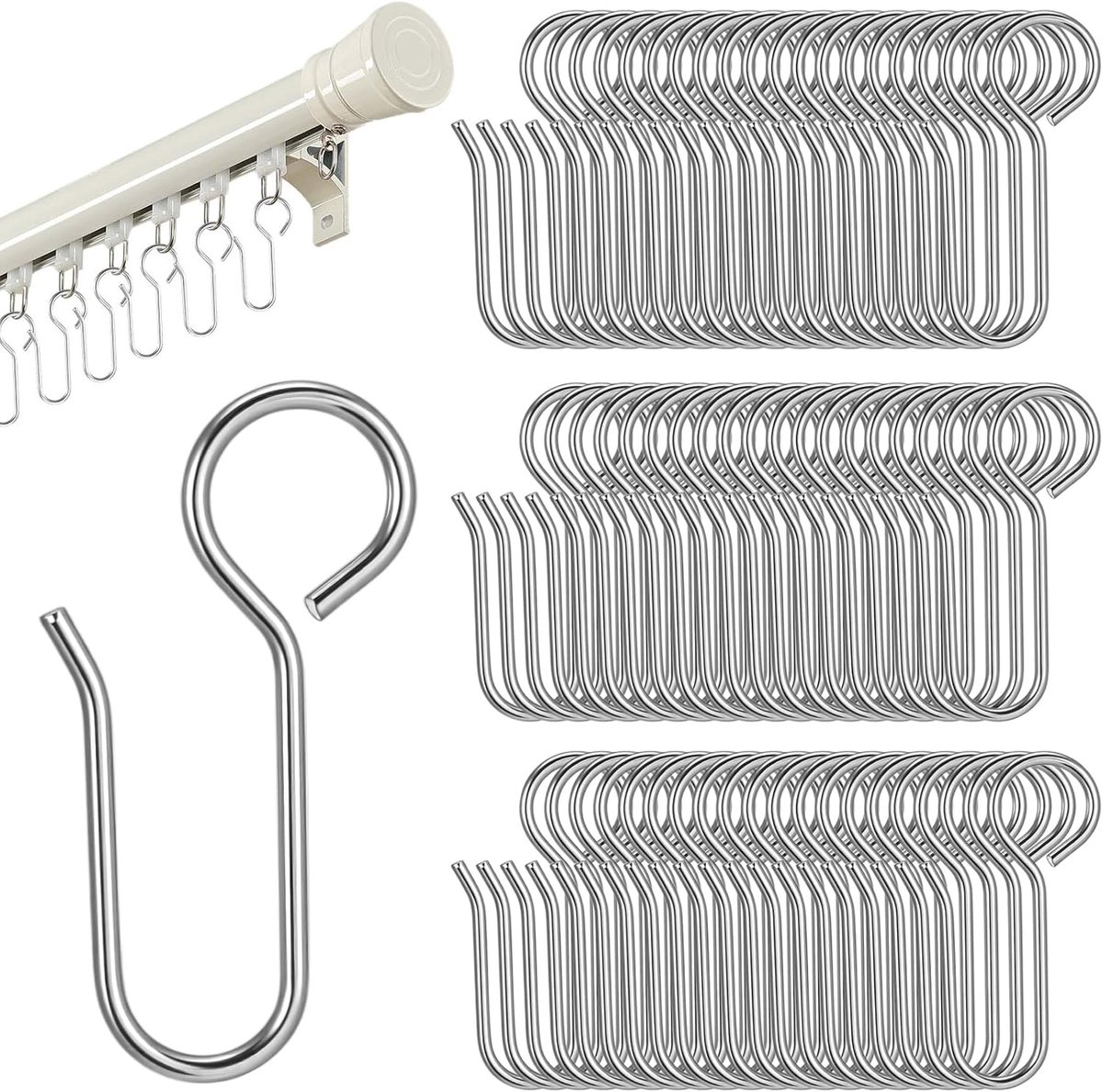 SnelShoppen - 60 Stuks S-vormige Gordijnhaakjes - Korte Drape Pins voor Gordijnen - Zilveren Metaal Clips voor Gordijnroedes - Flexibele Plafondrails