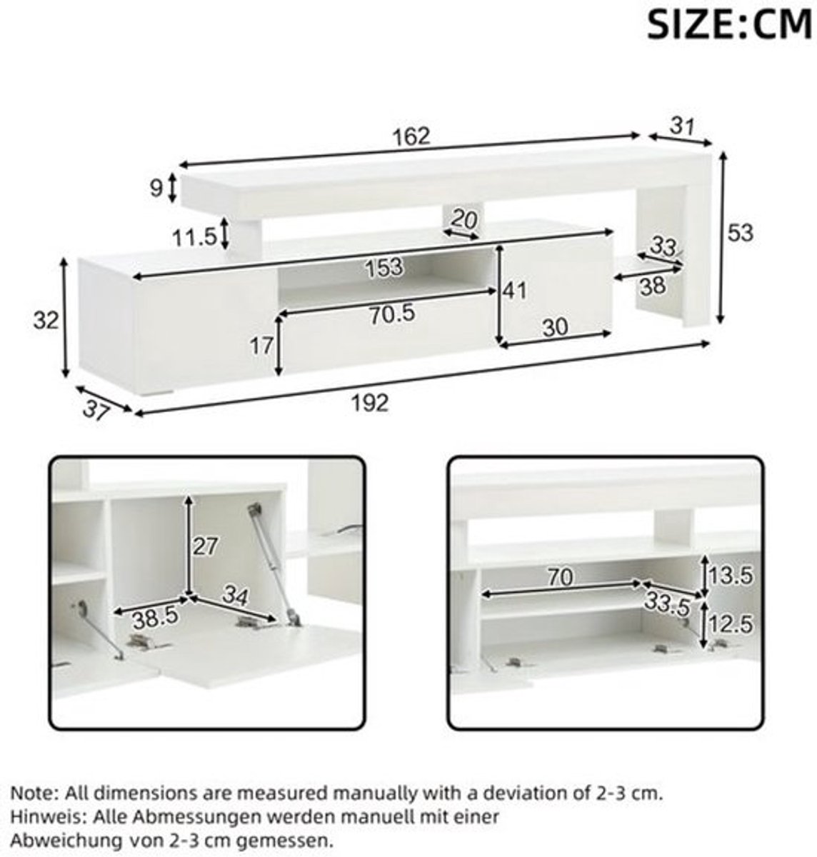 Modern wit tv-meubel – TV-kast – TV-meubel – Mediameubel – Tv-dressoir – 192 cm breed – Ge