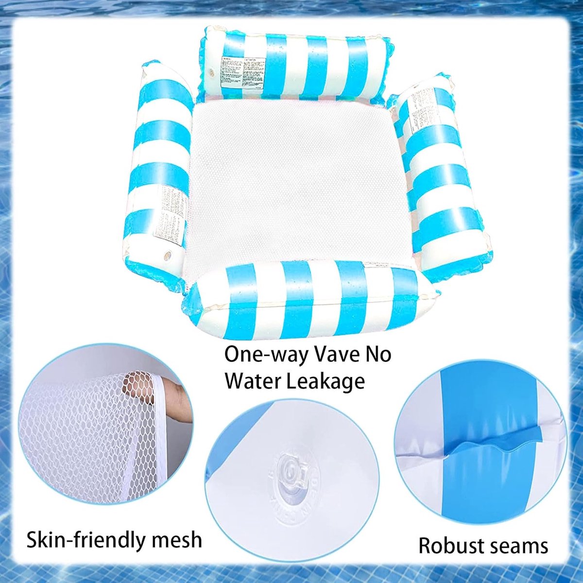 SnelShoppen - Air Mattress voor Zwembad, Water Hammock, Opblaasbare Zonnebed, Drijver en Sportzadel, Ergonomisch Ontwerp, Ideaal voor Volwassenen, Str
