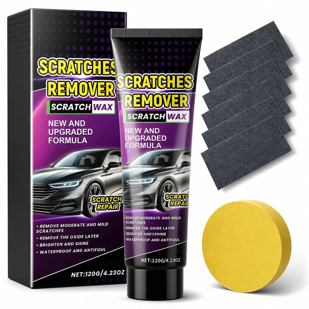 SnelShoppen - Car Scratch Remover Nano - Krassen Verwijderaar voor Auto - Herstelt Lakglans - Polijstset met Spons en Doek - Geschikt voor Alle Laksoo