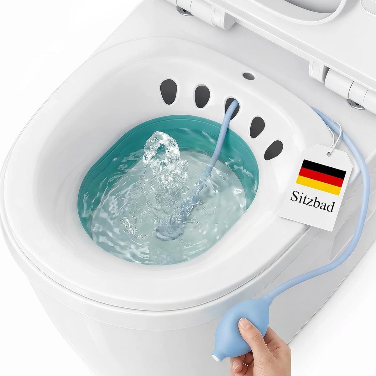 SnelShoppen - DEANIC Zittend Bad voor Toilet, Hemorrhoïden Behandeling, Opvouwbaar, Yoni Stoom, Comfortabel voor Ouderen, Groene Zitbad Set met Sprayp